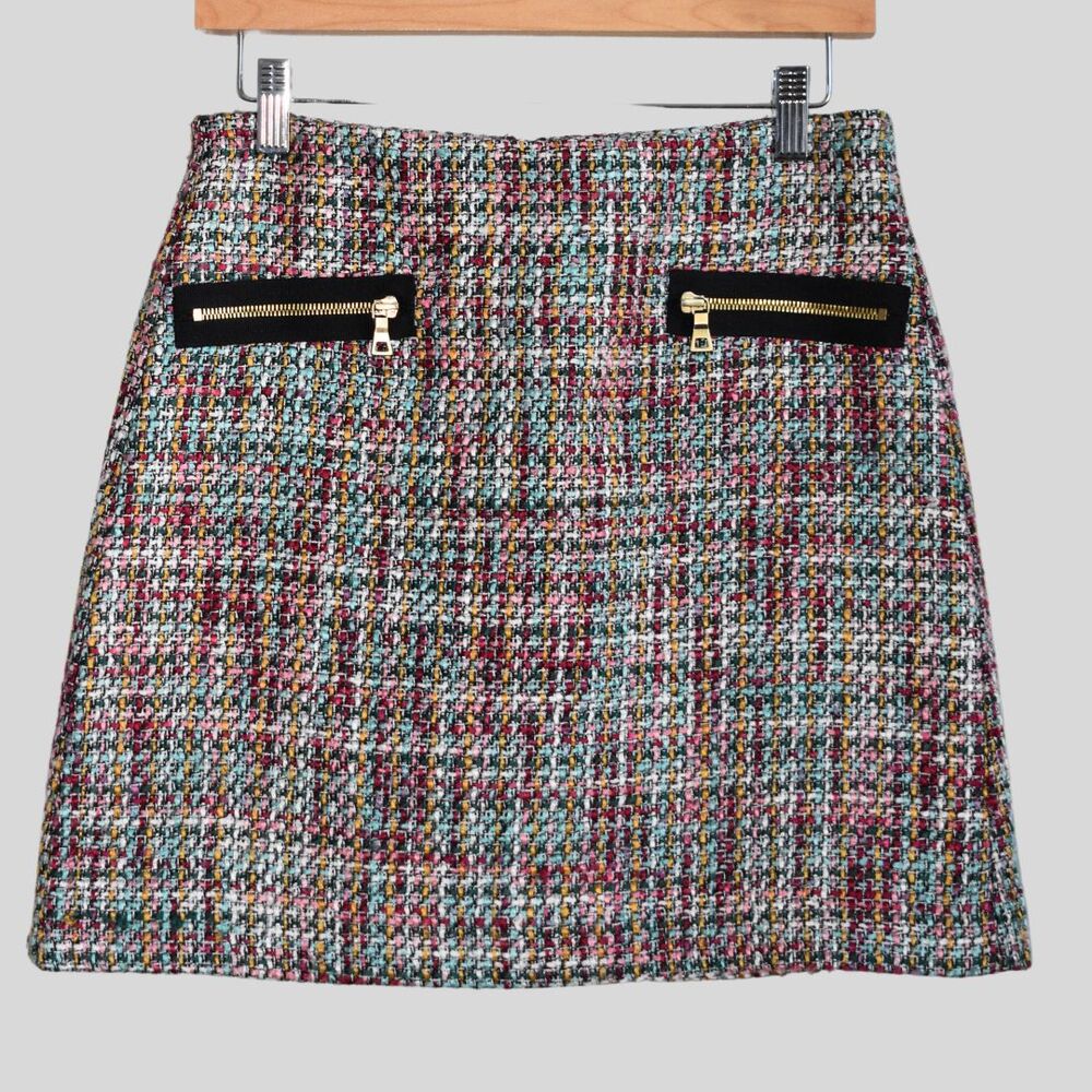 LOFT Rainbow Tweed Zipper Pocket Mini A Line Skirt Size 4P